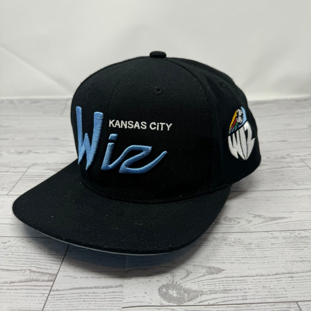 Mitchell Ness Kansas City Wiz Snapback Hat Black‎ Light Blue Embroidered Logo